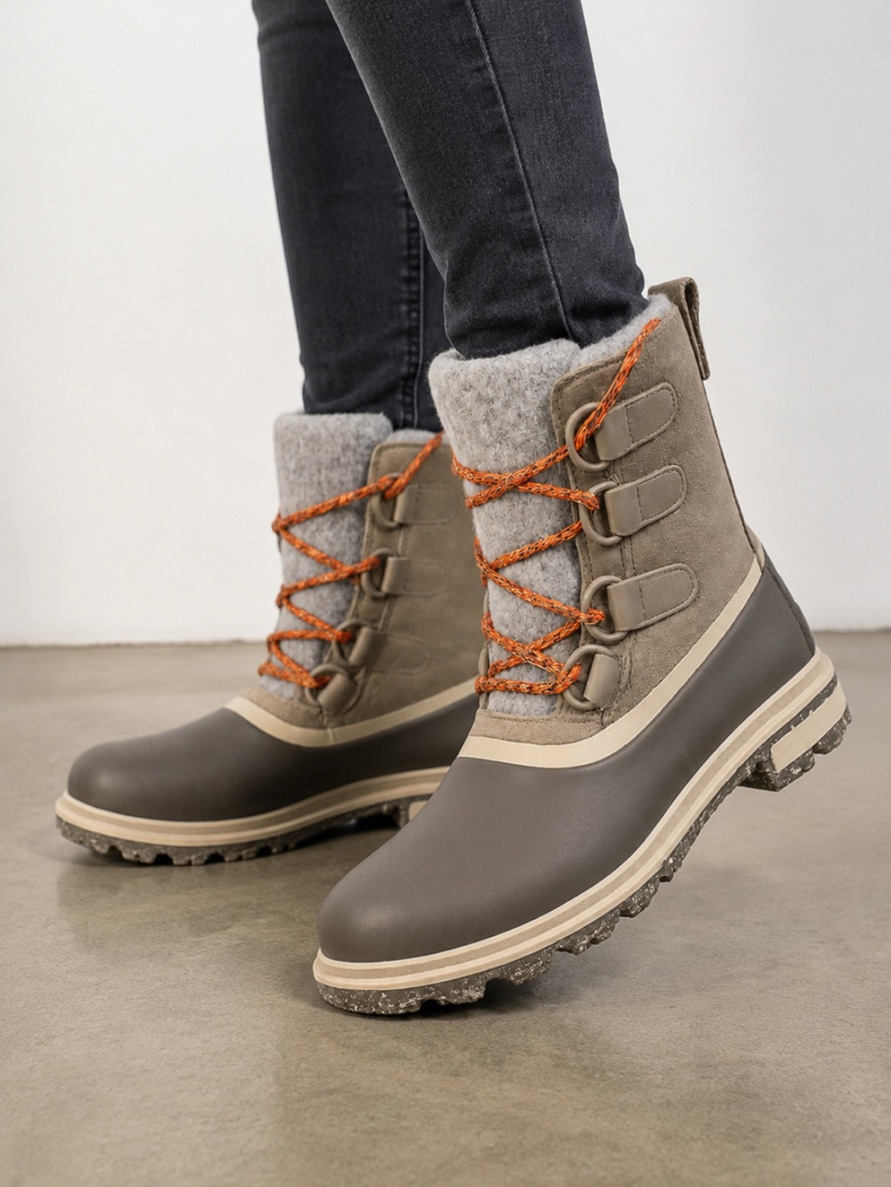 Sorel Women's Two-Tone Taupe & Gray Winter Boots with Orange Accent Laces